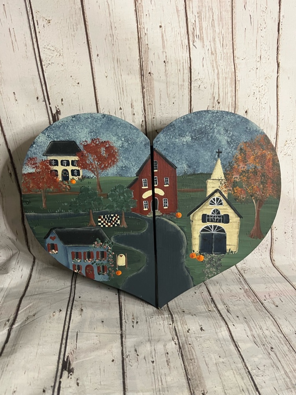 Wooden Blue Heart Wall Cabinet Hand-Painted Farmhouse